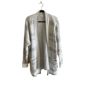 Dee Elly Business Casual White Grey Plaid Cardigan Sweater Stretchy Size Large